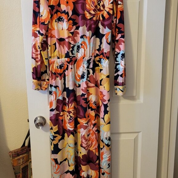 G.I.L.I. Knit Maxi Dress Multi Floral Print Jetsetter Long Sleeve - NWOT Med. - Picture 6 of 10